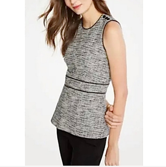 Ann Taylor Tops - Ann Taylor Top Women  black white tweed sleeveless peplum Top SZ M